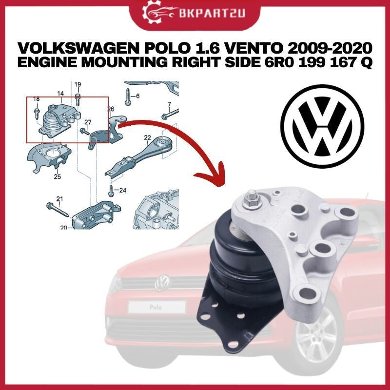 VOLKSWAGEN POLO 1.6 VENTO SEDAN (2009-2020) ENGINE MOUNTING RIGHT SIDE KANAN SIDE 6R0 199 167Q