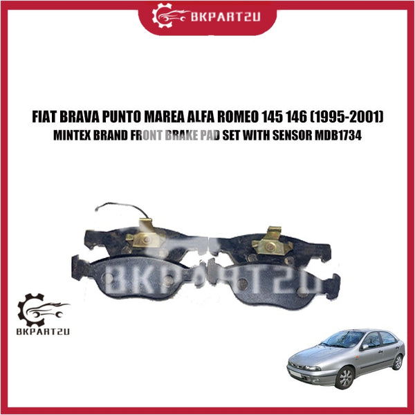 FIAT BRAVA PUNTO MAREA ALFA ROMEO 145 146 (1995-2001) MINTEX BRAND FRONT BRAKE PAD SET WITH SENSOR MDB1734