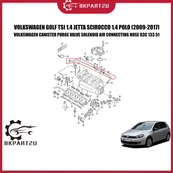 VOLKSWAGEN GOLF TSI 1.4 JETTA SCIROCCO 2009-2017 CANISTER PURGE VALVE AIR CONNECT HOSE 03C 133 514