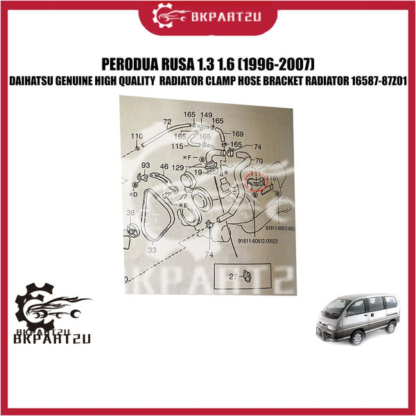 PERODUA RUSA 1.3 1.6 (1996-2007)  RADIATOR CLAMP HOSE BRACKET RADIATOR MADE BY DAIHATSU 16587-87Z01
