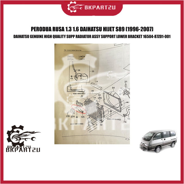 PERODUA RUSA 1.3 1.6 DAIHATSU HIJET S89 (1996-2007) UPP RADIATOR BRACKET SUPPORT LOWER MADE BY DAIHATSU 16504-87Z01-001