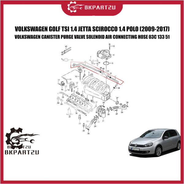 VOLKSWAGEN GOLF TSI 1.4 JETTA SCIROCCO 2009-2017 CANISTER PURGE VALVE AIR CONNECT HOSE 03C 133 514