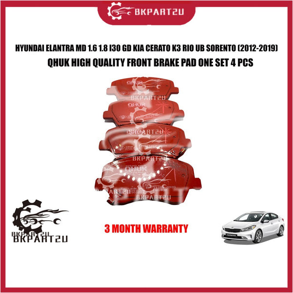 HYUNDAI ELANTRA 1.6 1.8 I30 GD KIA CERATO K3 RIO UB SORENTO (2012-2019) Front Brake Pad Depan Made By Qhuk BP-11283-Q