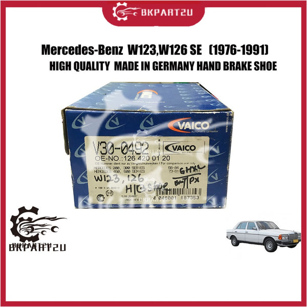 Mercedes-Benz W123 W126 SE (1976-1991) MADE BY VAICO HIGH QUALITY MADE IN GERMANY 🇩🇪 HAND BRAKE SHOE 126 420 01 20