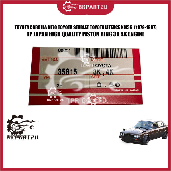 TOYOTA COROLLA KE70 STARLET LITEACE KM36 3K (1979-1987) PISTON RING MADE BY TP JAPAN ONE SET 4 PCS