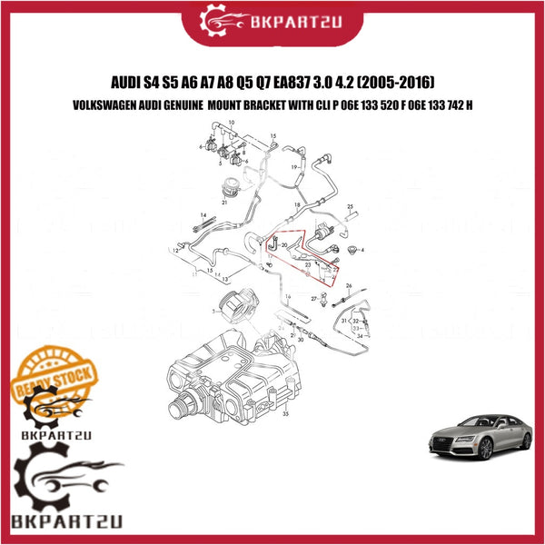 AUDI S4 S5 A6 A7 A8 Q5 Q7 EA837 3.0 4.2 (2005-2016) MOUNT BRACKET WITH CLIP  06E 133 520 F 06E 133 742 H