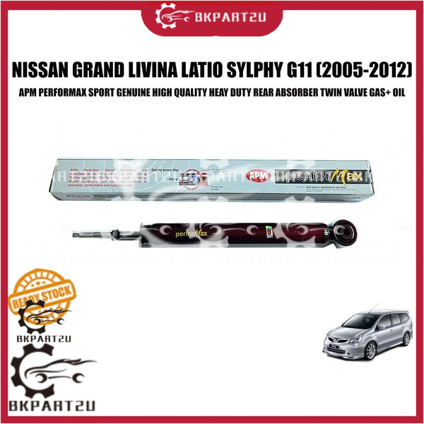 NISSAN GRAND LIVINA LATIO SYLPHY G11 HEAY DUTY REAR ABSORBER TWIN VALVE GAS+ OIL APM PERFORMAX SPORT GENUINE HARGA SET
