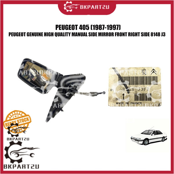 PEUGEOT 405 (1987-1997) MANUAL SIDE MIRROR FRONT RIGHT SIDE DEPAN KANAN 8148 J3 MADE BY PEUGEOT GENUINE OLD STOCK
