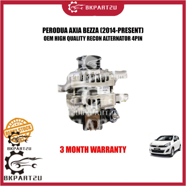 PERODUA AXIA 1.0 BEZZA 1.0 (2014-PRESENT) ALTERNATOR 4PIN MADE BY OEM RECON 3 MONTH WARRANTY