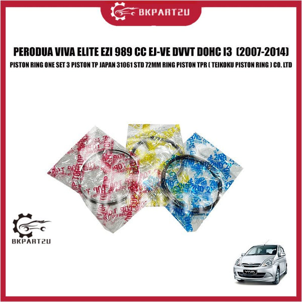 PERODUA VIVA ELITE EZI 989 CC EJ-VE DVVT DOHC I3  (2007-2014) PISTON RING ONE SET 3 PISTON TP JAPAN 31061 STD 72MM RING