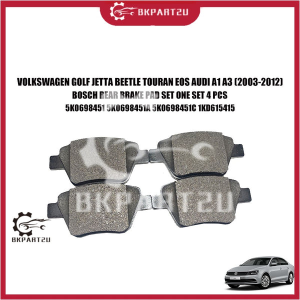 VOLKSWAGEN GOLF JETTA BEETLE TOURAN AUDI A1 A3 2003-2012 REAR BRAKE PAD 5K0 698 451 A 1KD 615  415 G