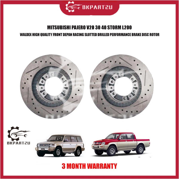 MITSUBISHI PAJERO V20 30 40 STORM L200 FRONT DEPAN RACING SLOTTED DRILLED PERFORMANCE BRAKE DISC ROTOR WALDEX ONE SET 2