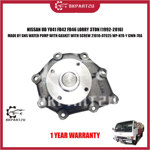 NISSAN UD YU41 FD42 FD46 LORRY 3TON (1992-2016) WATER PUMP WITH GASKET WITH SCREW 21010-0T025 WP-N78-Y MADE BY GNS