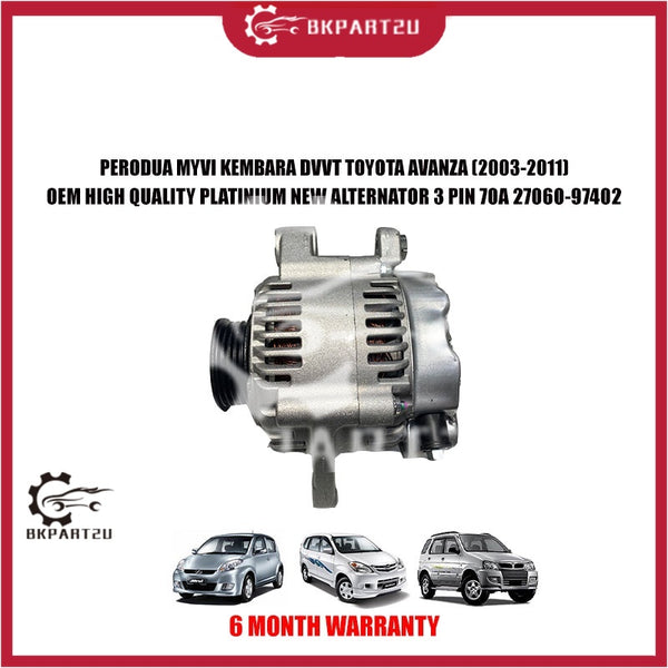 PERODUA MYVI KEMBARA DVVT TOYOTA AVANZA 1.3 PLATINIUM NEW ALTERNATOR 3 PIN 70A 4PK 27060-97402 6 MONTH WARRANTY