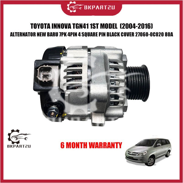 TOYOTA INNOVA TGN41 1ST MODEL ALTERNATOR NEW BARU 7PK 4PIN 4 SQUARE PIN BLACK COVER 27060-0C020 80A 6 MONTH WARRANTY