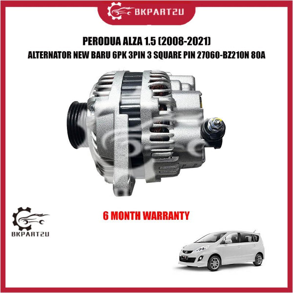 PERODUA ALZA 1.5 (2008-2021) ALTERNATOR NEW BARU 6PK 3PIN 3 SQUARE PIN 27060-BZ210N 80A 6 MONTH WARRANTY