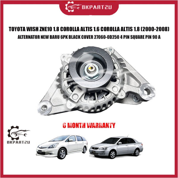 TOYOTA WISH ZNE10 1.8 COROLLA ALTIS 1.6 COROLLA ALTIS 1.8 ALTERNATOR NEW BARU 6PK BLACK COVER 27060-0D250 4 PIN SQUARE