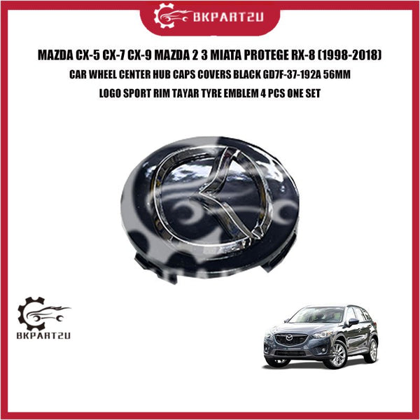 MAZDA CX-5 CX-7 CX-9 MAZDA 2 3 MIATA PROTEGE RX-8 (1998-2018) CAR WHEEL CENTER HUB CAPS COVERS BLACK GD7F-37-192A 56MM