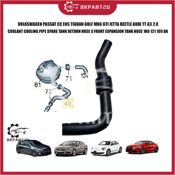 VOLKSWAGEN PASSAT CC TIGUAN GOLF MK6 JETTA BEETLE AUDI A3 COOLANT SPARE TANK RETURN HOSE 1K0 121 109