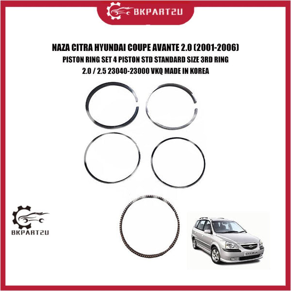 NAZA CITRA HYUNDAI COUPE AVANTE 2.0 (2001-2006) PISTON RING SET 4 PISTON STD STANDARD SIZE 3RD RING 2.0/2.5 23040-23000