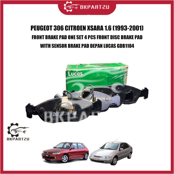 PEUGEOT 306 CITROEN XSARA 1.6 (1993-2001) FRONT BRAKE PAD ONE SET 4 PCS FRONT DISC BRAKE PAD WITH SENSOR BRAKE PAD DEPAN