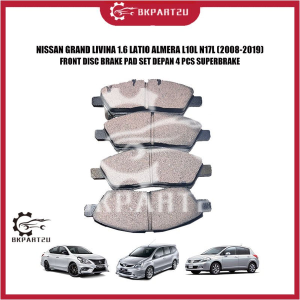 NISSAN GRAND LIVINA 1.6 LATIO ALMERA L10L N17L (2008-2019) FRONT DISC BRAKE PAD SET DEPAN 4 PCS