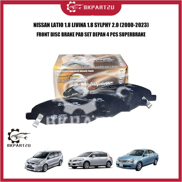 NISSAN LATIO 1.8 LIVINA 1.8 SYLPHY 2.0 (2000-2023) FRONT DISC BRAKE PAD SET DEPAN 4 PCS SUPERBRAKE