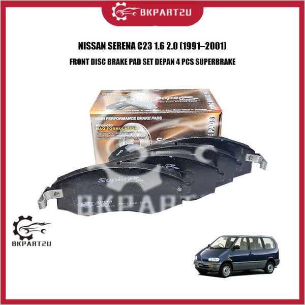 NISSAN SERENA C23 1.6 2.0 (1991–2001) FRONT DISC BRAKE PAD SET DEPAN 4 PCS SUPERBRAKE