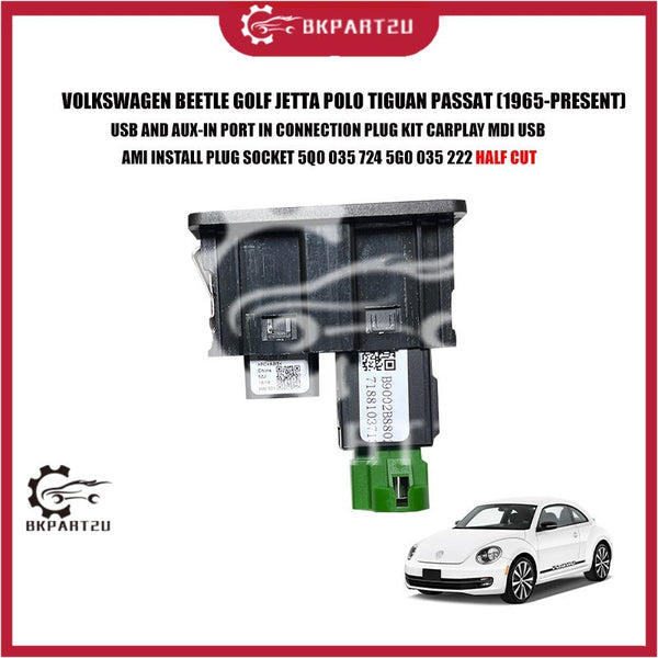 VOLKSWAGEN BEETLE GOLF JETTA POLO TIGUAN PASSAT USB AND AUX-IN PORT IN CONNECTION PLUG KIT CARPLAY MDI USB AMI INSTALL