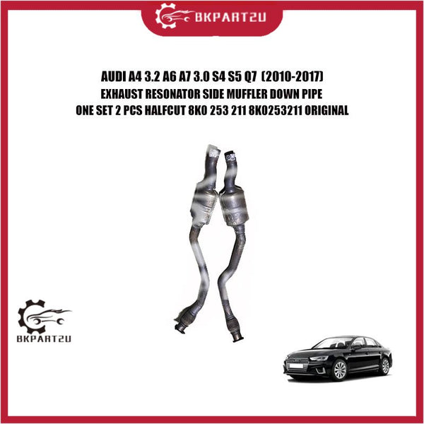 AUDI A4 3.2 A6 A7 3.0 S4 S5 Q7  (2010-2017)EXHAUST RESONATOR SIDE MUFFLER DOWN PIPE ONE SET 2 PCS HALFCUT