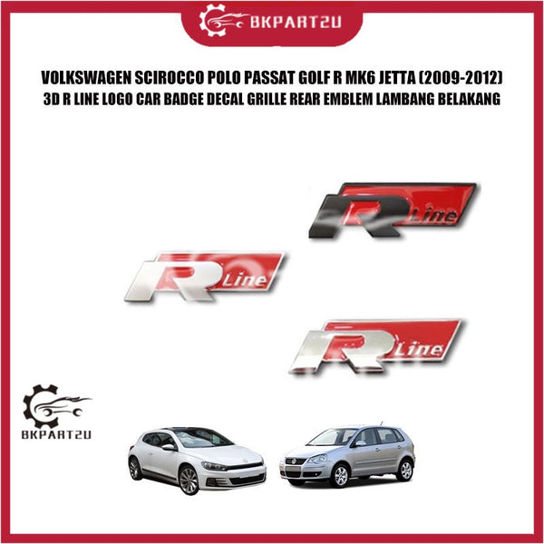 VOLKSWAGEN SCIROCCO POLO PASSAT GOLF R MK6 JETTA (2009-2012) 3D R LINE LOGO CAR BADGE DECAL GRILLE REAR EMBLEM LAMBANG