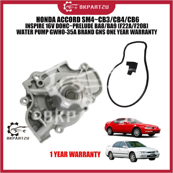 HONDA ACCORD SM4~CB3/CB4/CB6 INSPIRE 16V DOHC~PRELUDE BA8/BA9 (F22A/F20B) WATER PUMP GWHO-35A BRAND GNS 1 YEAR WARRANTY