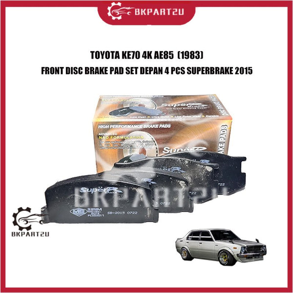 TOYOTA KE70 4K AE85  (1983) FRONT DISC BRAKE PAD SET DEPAN 4 PCS SUPERBRAKE 2015