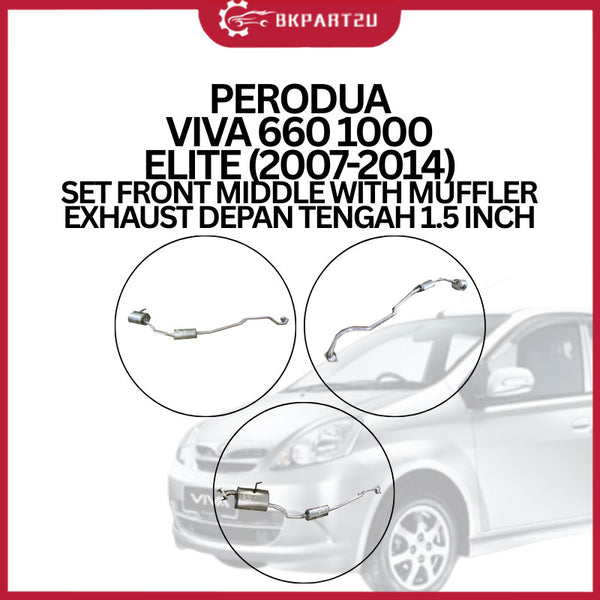 PERODUA VIVA 660 1000 ELITE 2007-2014 SET FRONT MIDDLE WITH MUFFLER EXHAUST DEPAN TENGAH 1.5 INCH