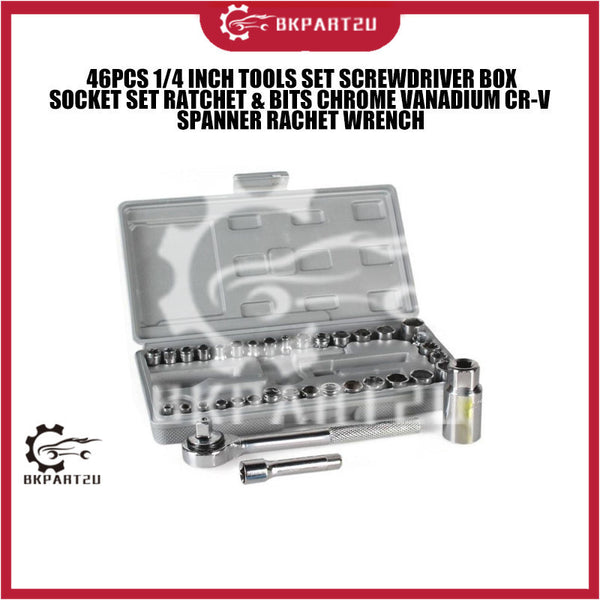 46PCS 1/4 INCH TOOLS SET SCREWDRIVER BOX SOCKET SET RATCHET & BITS CHROME VANADIUM CR-V SPANNER RACHET WRENCH
