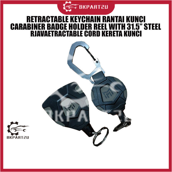 RETRACTABLE KEYCHAIN RANTAI KUNCI CARABINER BADGE HOLDER REEL WITH 31.5” STEEL RJAVAETRACTABLE CORD KERETA KUNCI