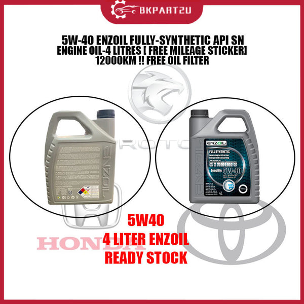 ENZOIL FULLY-SYNTHETIC API SN CAR ENGINE OIL 4 LITRES FREE MILEAGE STICKER OIL FILTER 5W40 12000KM