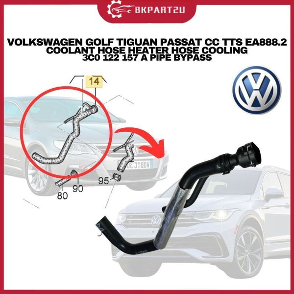 VOLKSWAGEN GOLF TIGUAN PASSAT CC TTS EA888.2 COOLANT HOSE HEATER HOSE COOLING 3C0 122 157 A PIPE BYPASS