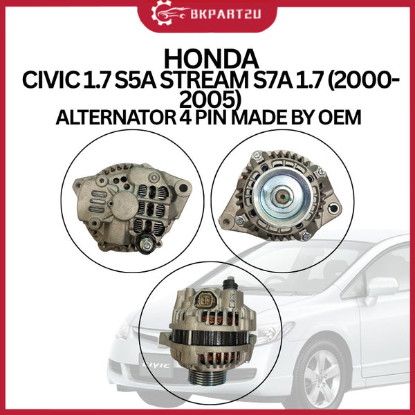 HONDA CIVIC 1.7 S5A STREAM S7A 1.7 (2000-2005) ALTERNATOR 4 PIN MADE BY OEM RECON 3 MONTH WARRANTY