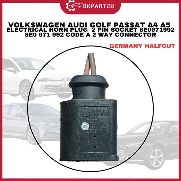 VOLKSWAGEN AUDI GOLF PASSAT A4 A5 ELECTRICAL HORN PLUG  2 PIN SOCKET 8E0971992 8E0 971 992 CODE A 2 WAY CONNECTOR