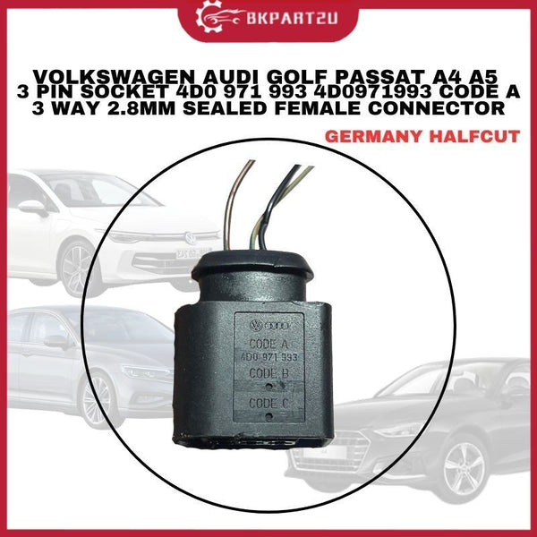 VOLKSWAGEN AUDI GOLF PASSAT A4 A5 3 PIN SOCKET 4D0 971 993 4D0971993 CODE A 3 WAY 2.8MM SEALED FEMALE CONNECTOR