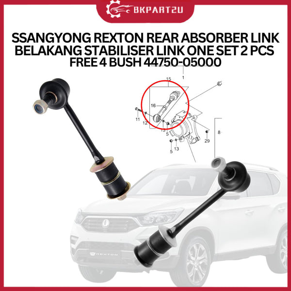 SSANGYONG REXTON (2000-2006) REAR ABSORBER LINK BELAKANG STABILISER LINK ONE SET 2 PCS FREE 4 BUSH 44750-05000