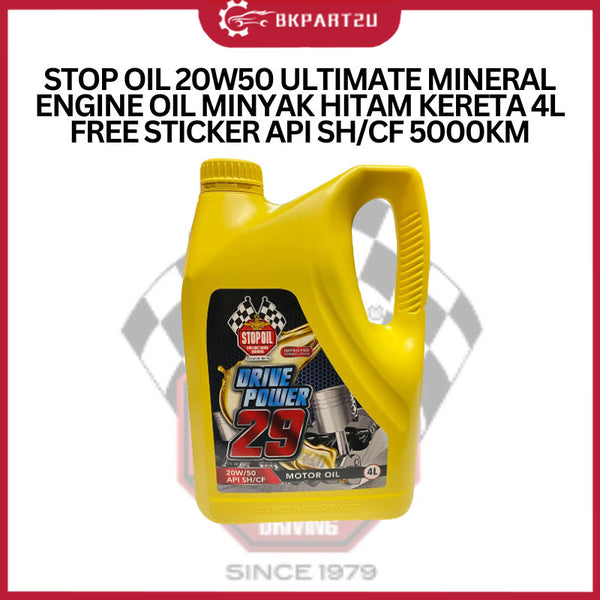 STOP OIL 20W50 ULTIMATE MINERAL ENGINE OIL MINYAK HITAM KERETA 4L FREE STICKER API SH/CF 5000KM