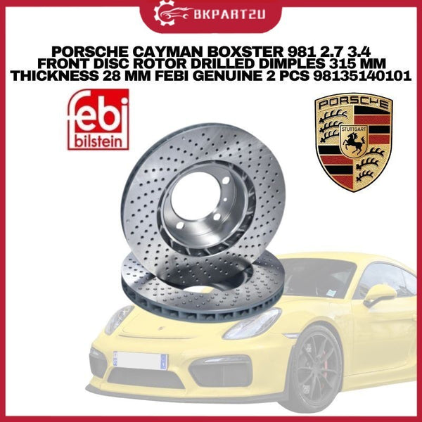 PORSCHE CAYMAN BOXSTER 981 2.7 3.4 FRONT DISC ROTOR DRILLED DIMPLES 315MM THICKNESS 28MM FEBI GENUINE 2 PCS 98135140101