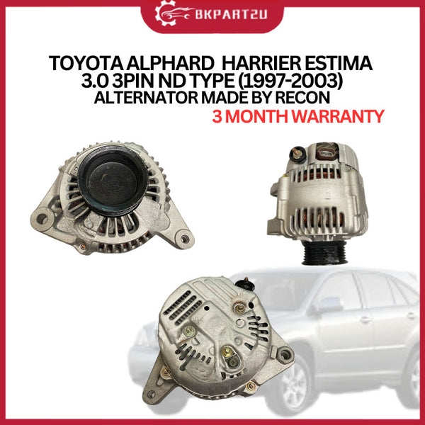 TOYOTA ALPHARD  HARRIER ESTIMA 3.0 3PIN ND TYPE (1997-2003) ALTERNATOR MADE BY RECON 3 MONTH WARRANTY