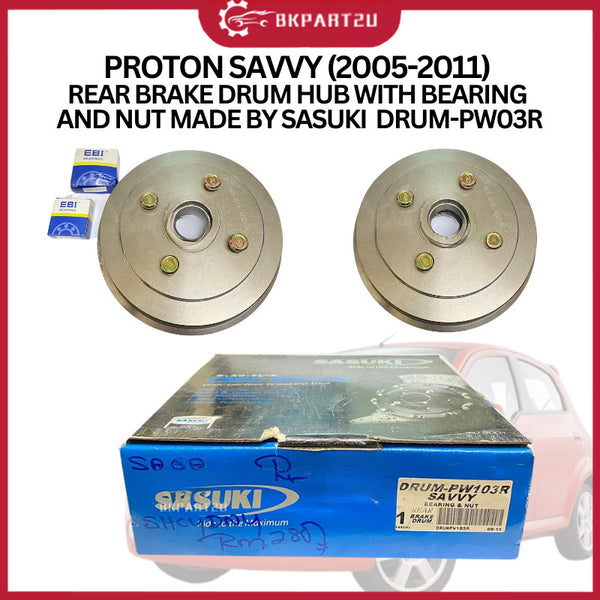 Proton Savvy (2005-2011) Rear Brake Drum Hub With Bearing And Nut Made By Sasuki 3 Month Warranty Drum-PW03R