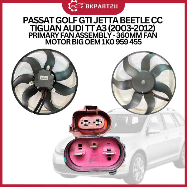 PASSAT GOLF GTI JETTA BEETLE CC TIGUAN AUDI TT A3 (2003-2012) PRIMARY FAN ASSEMBLY - 360MM FAN MOTOR BIG OEM 1K0 959 455