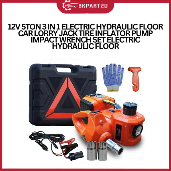 12V 5TON 3 IN 1 ELECTRIC HYDRAULIC FLOOR CAR LORRY JACK TIRE INFLATOR PUMP IMPACT WRENCH SET ELECTRIC HYDRAULIC FLOOR