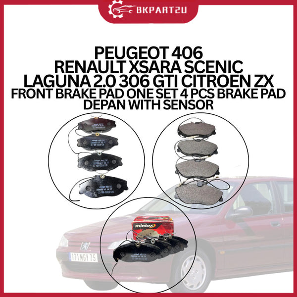PEUGEOT 406 RENAULT XSARA SCENIC LAGUNA 2.0 306 GTI CITROEN ZX FRONT BRAKE PAD ONE SET 4 PCS BRAKE PAD DEPAN WITH SENSOR