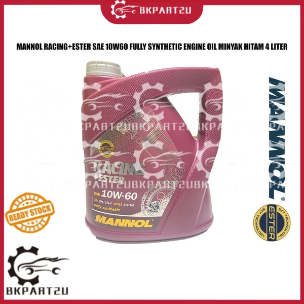 MANNOL RACING+ESTER SAE 10W60 FULLY SYNTHETIC ENGINE OIL MINYAK HITAM 4 LITER MADE IN GERMANY 🇩🇪  FREE MILEAGE STICKER